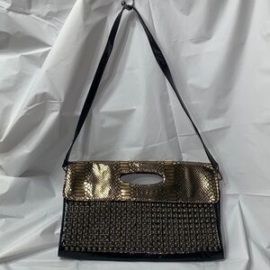 Miztique Black and Gold Faux Skin and Studed Large clutch
